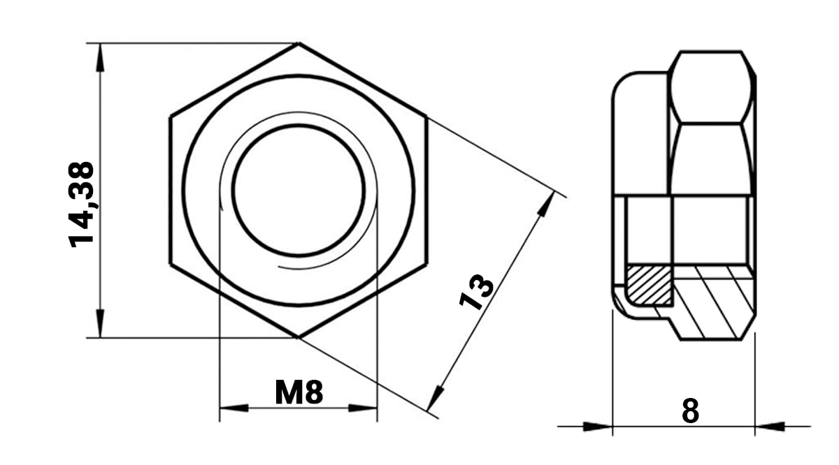 Kit de Porca Auto Travante Parlock Sextava M8 - Passo da Rosca 1,25 - Chave 13 - Zincado Branco - Classe 8