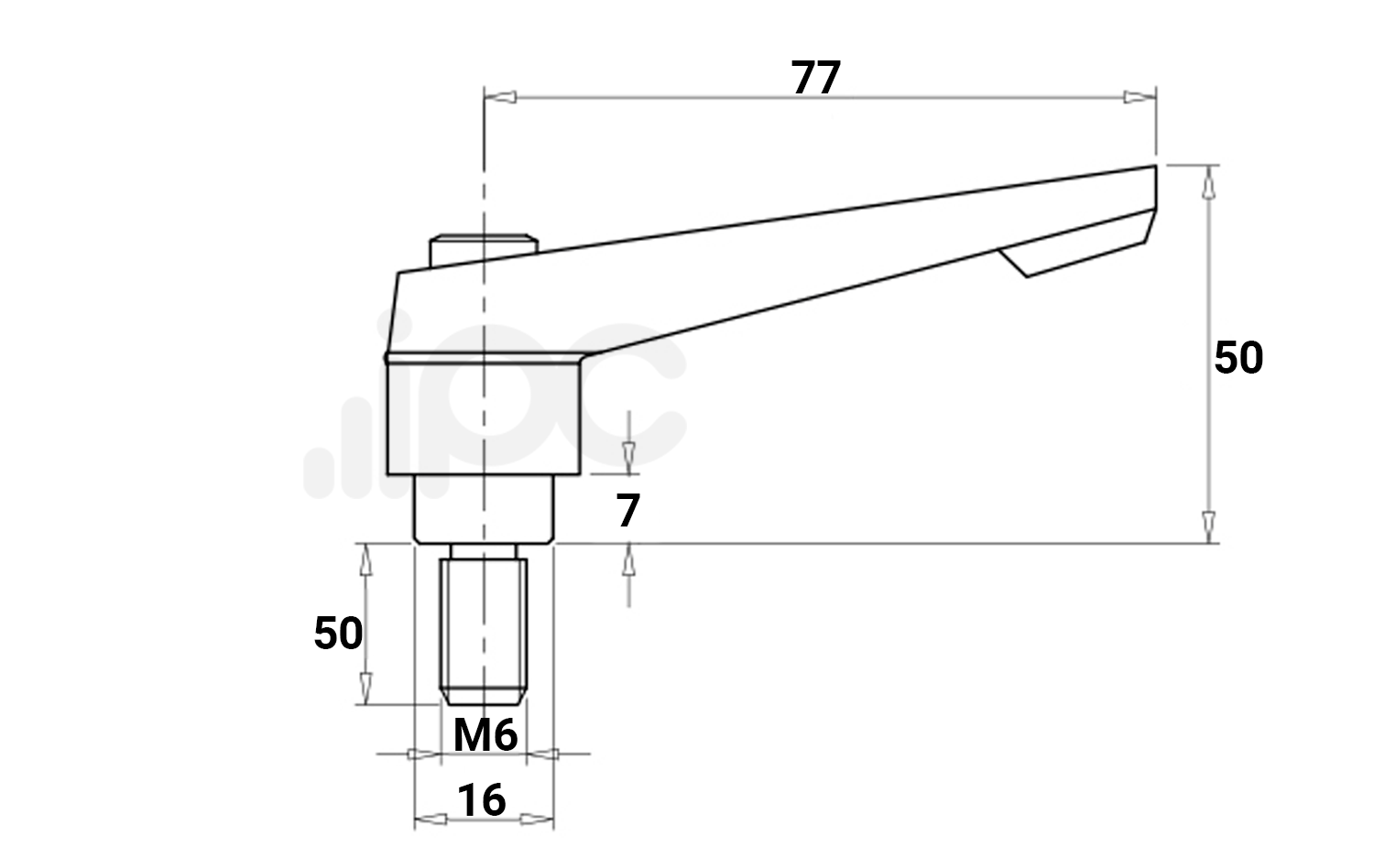 Manipulo Alavanca Trava em Zamak - Rosca Externa - M6 x 50 mm