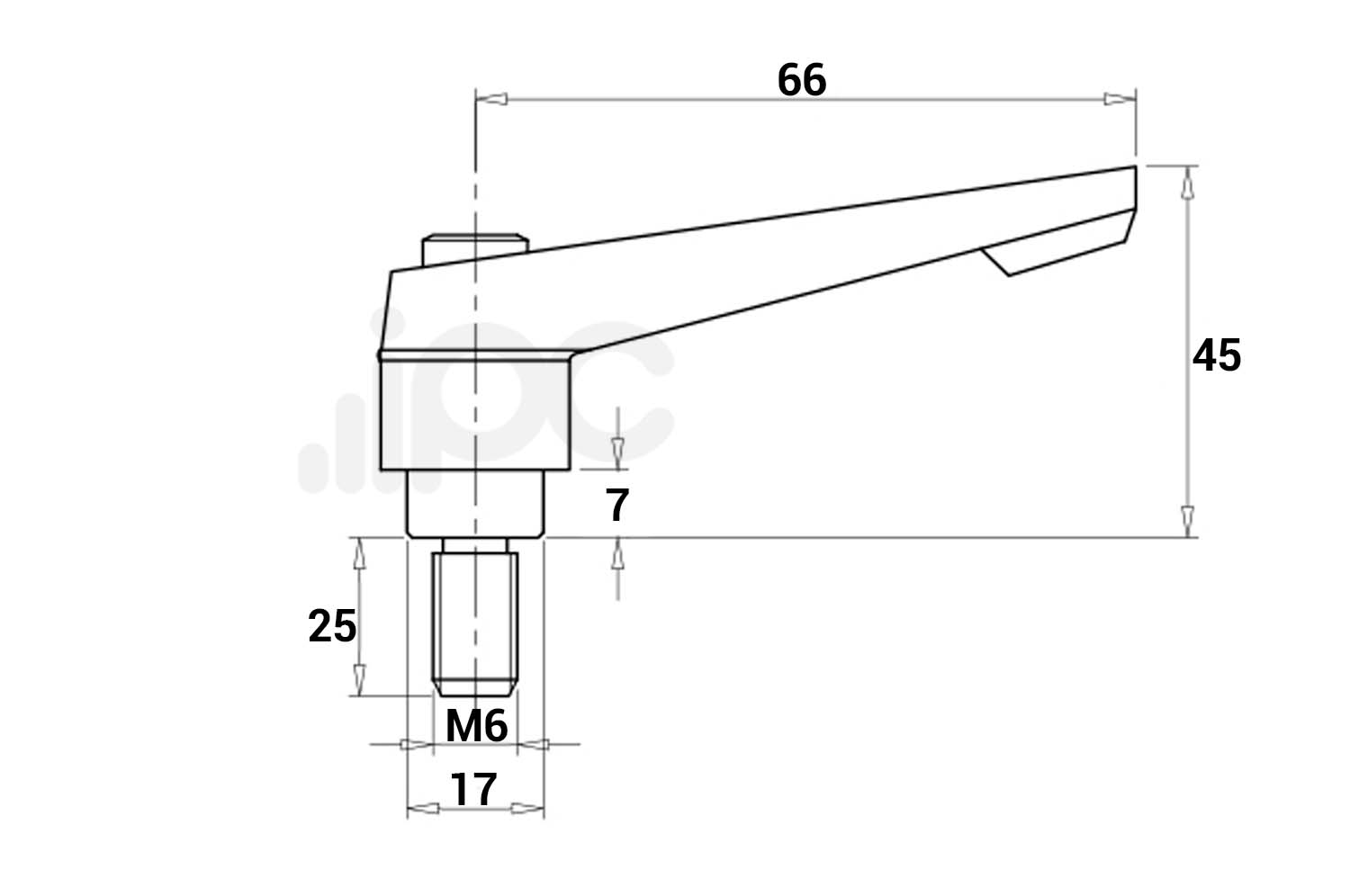 Manipulo Alavanca Trava em Nylon - Rosca Externa - M6 x 25 mm