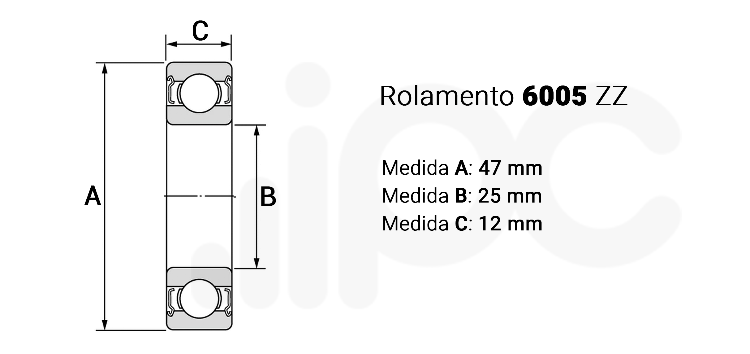 Dimensões do rolamento rígido de esferas 6005 ZZ