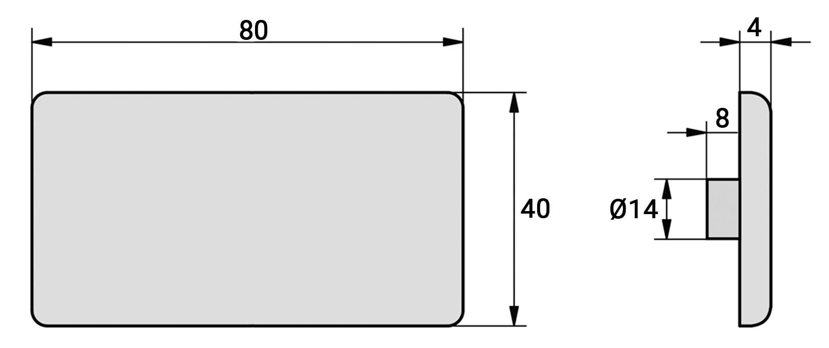 Tampa de Acabamento para Perfil Estrutural em Alumínio - Perfil Base 40 x 80 - Centro 14 mm