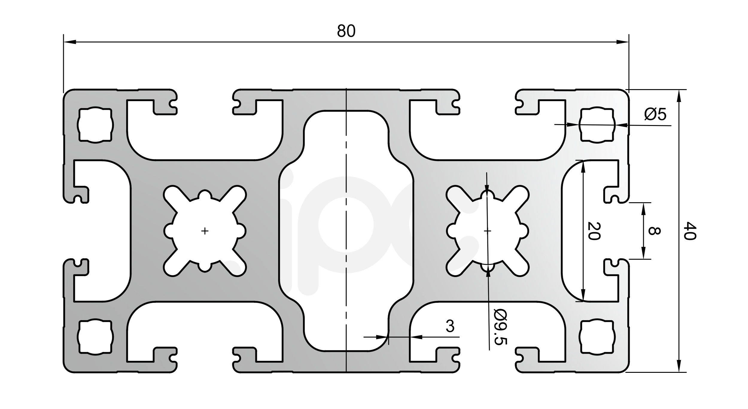 Perfil Estrutural em Alumino 40 x 80
