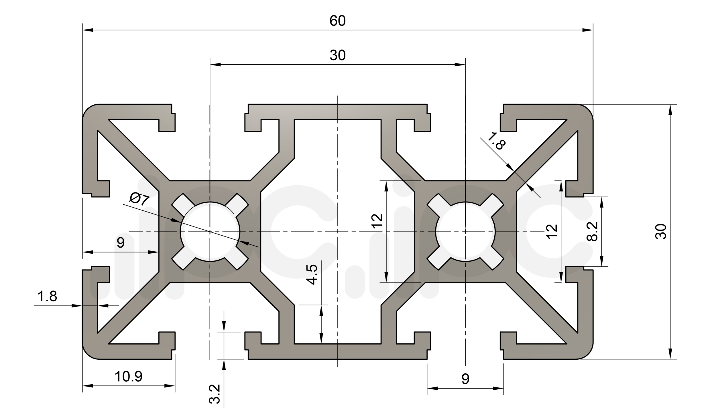 Perfil Estrutural em Alumino 30 x 60