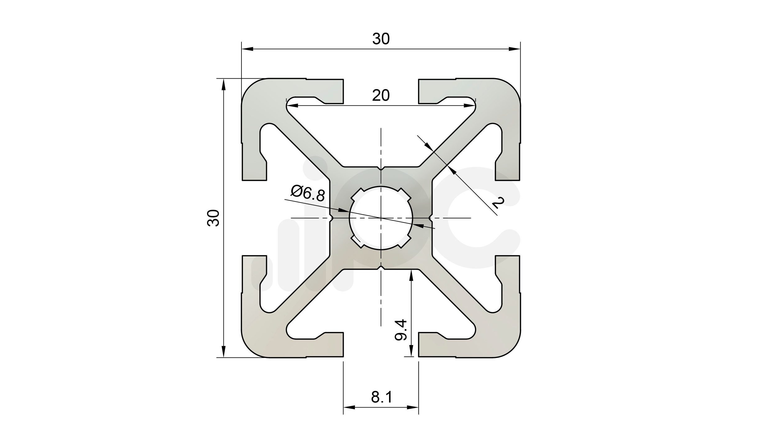 Perfil Estrutural em Alumino 30 x 30