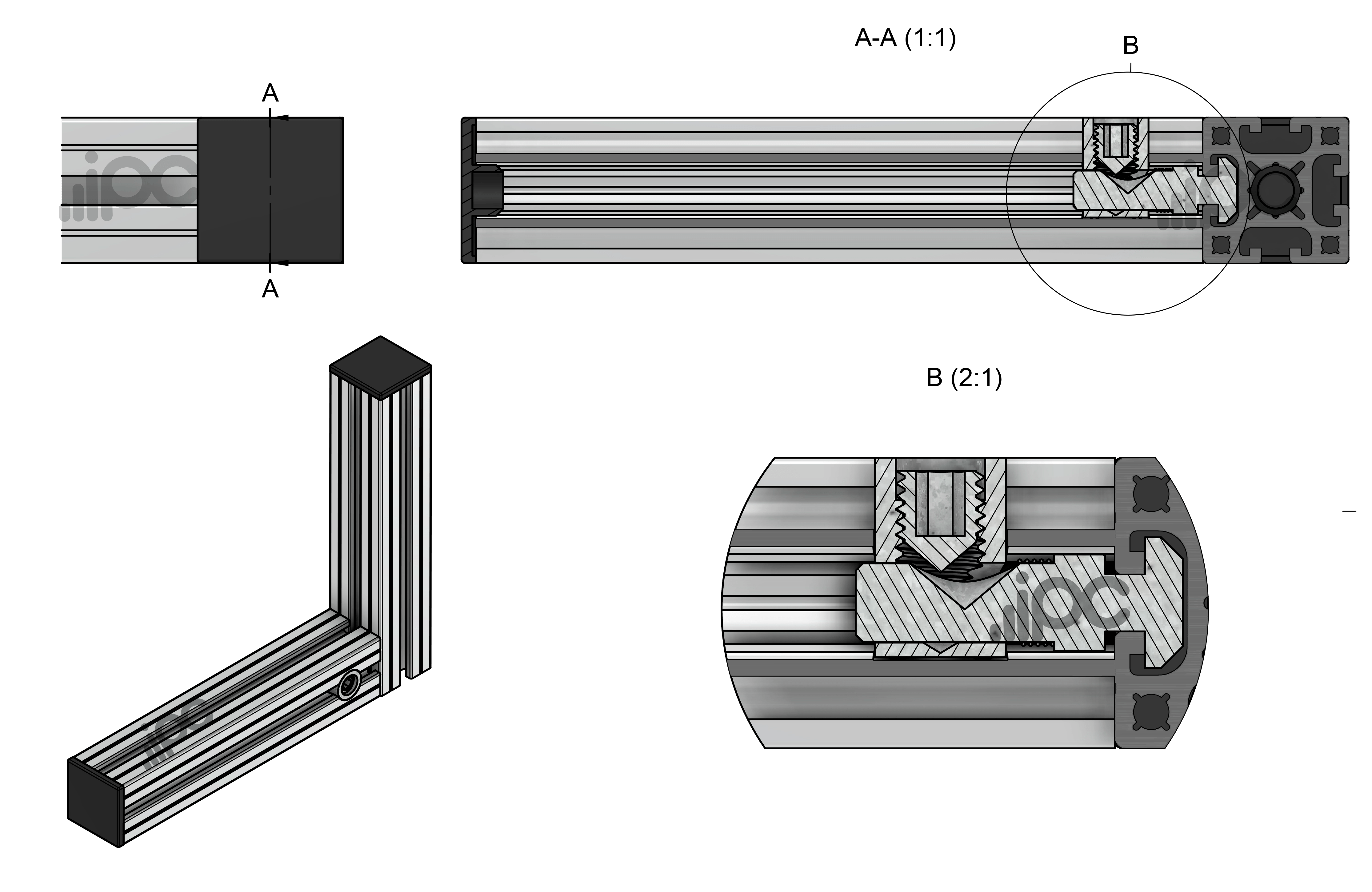 Exemplo de uso do Conector Fresado Vertical - Perfil Base 40