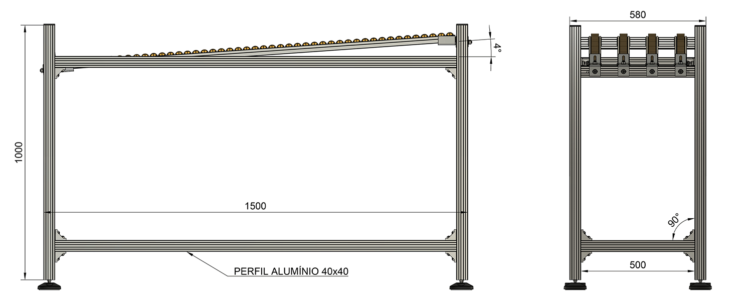 Desenho tecnico da esteira de trilho flow rack