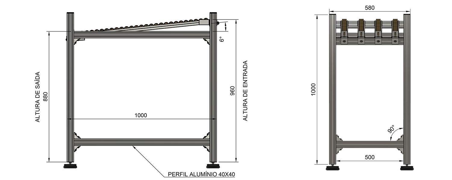 Desenho tecnico da esteira de trilho flow rack