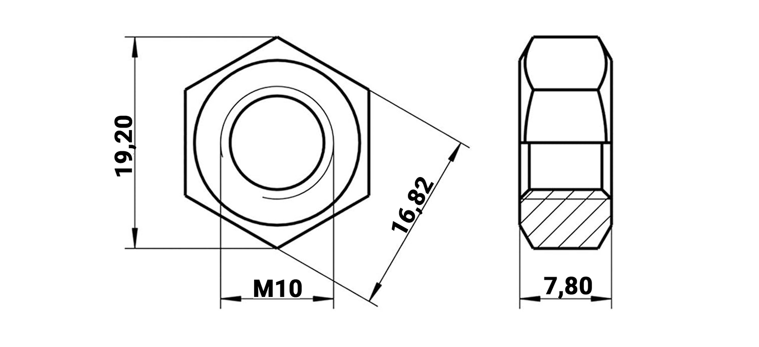 Kit de Porca Sextava M10 - Passo da Rosca 1,50 mm - Chave 17 - Zincado Branco - Classe 8