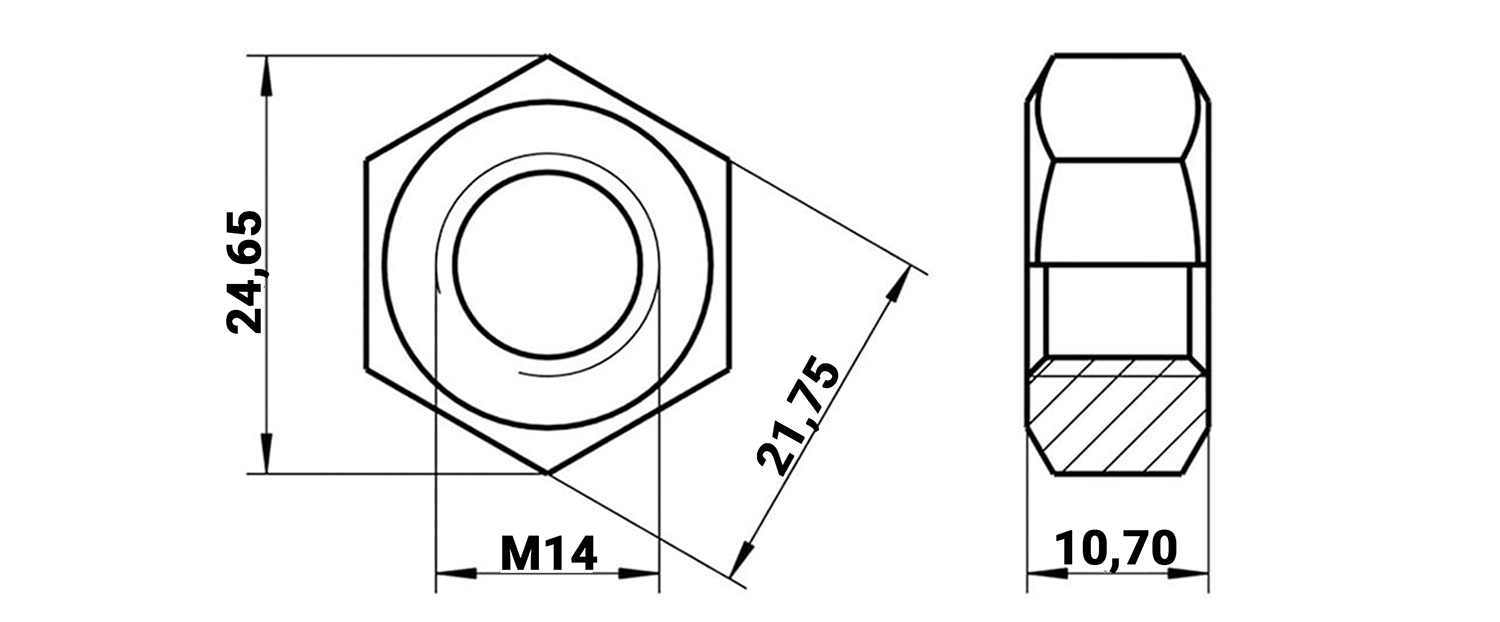 Kit de Porca Sextava M14 - Passo da Rosca 2,00 mm - Chave 22 - Zincado Branco - Classe 8