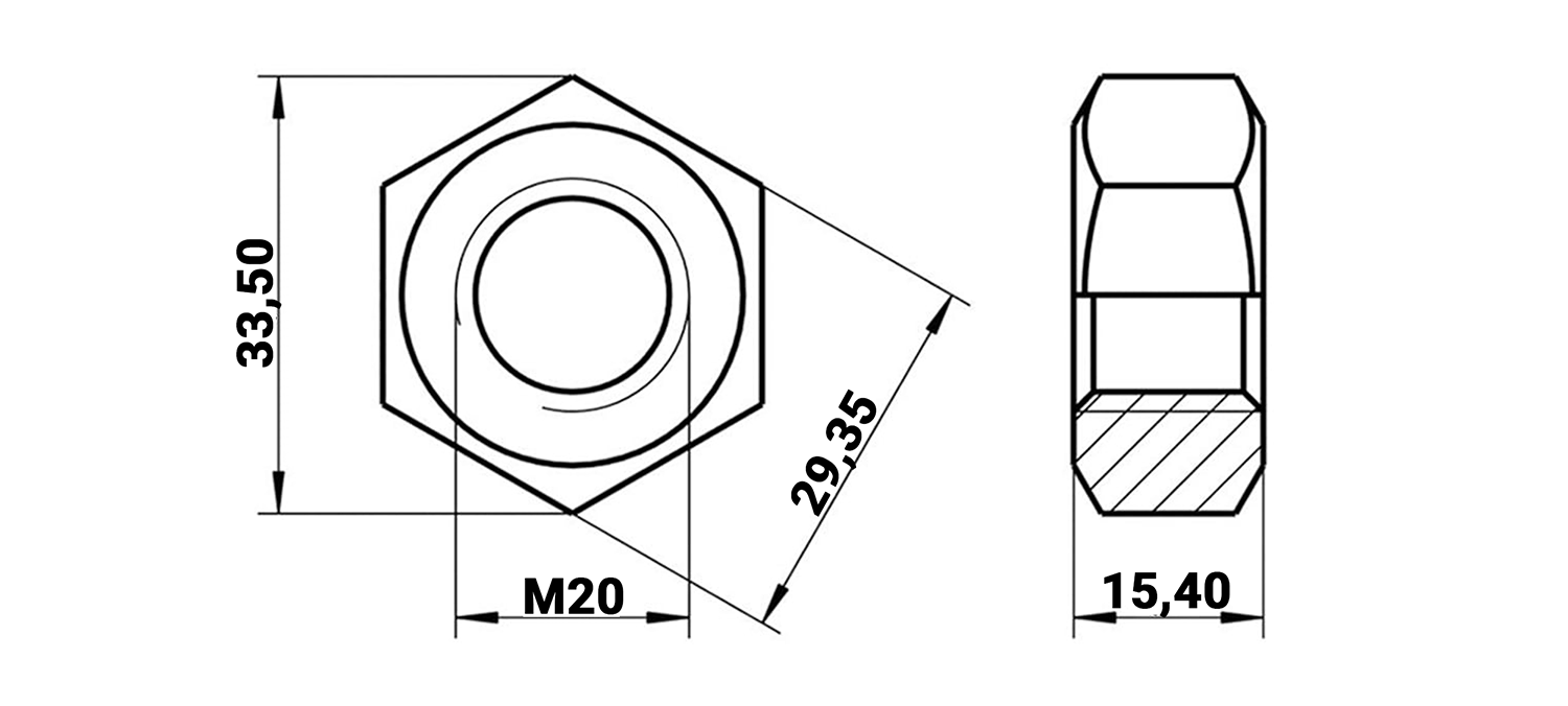 Kit de Porca Sextava M20 - Passo da Rosca 2,50 mm - Chave 30 - Zincado Branco - Classe 8