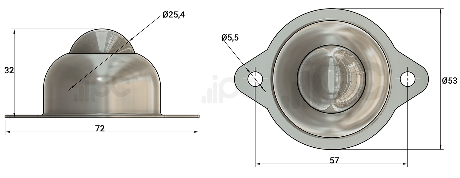 Desenho técnico da esfera transferidora de aço 441 para 50 kgf