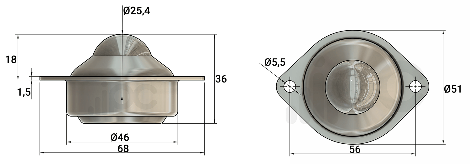 Desenho tecnico esfera transferidora em aço - modelo 443