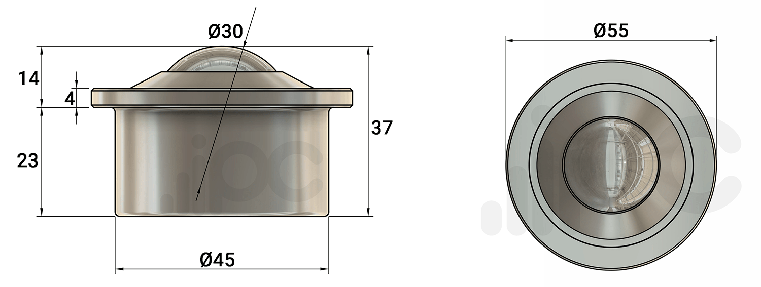 Desenho tecnico da esfera transferidora de aço 449