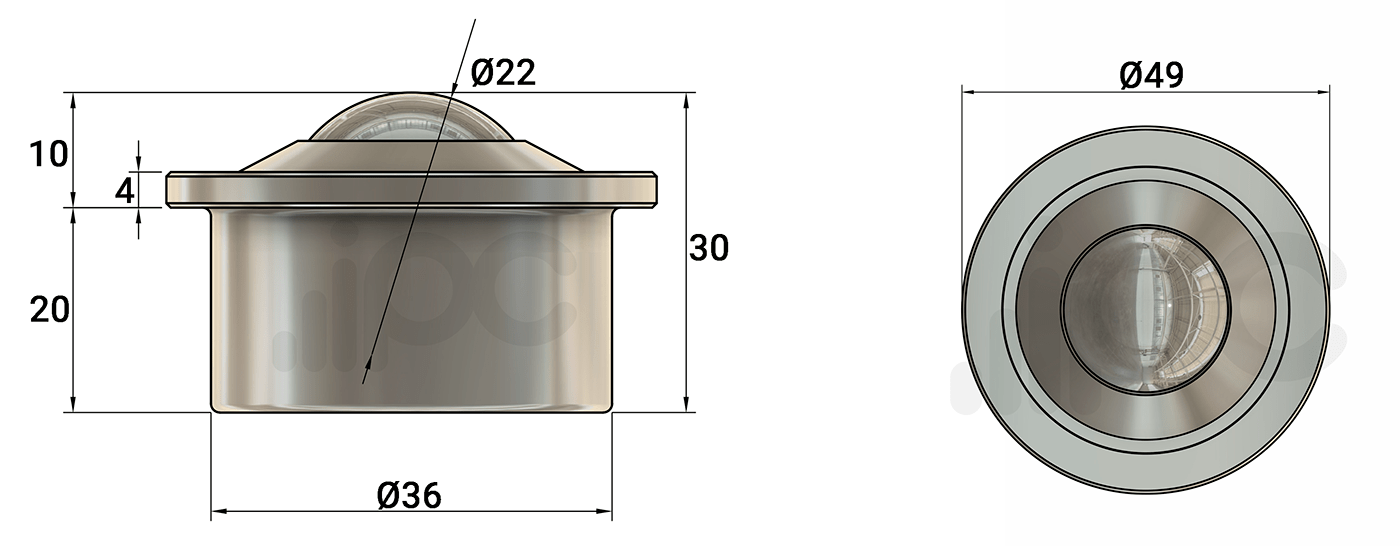 Desenho técnico da esfera transferidora 453 em aço cromo para 200 kgf