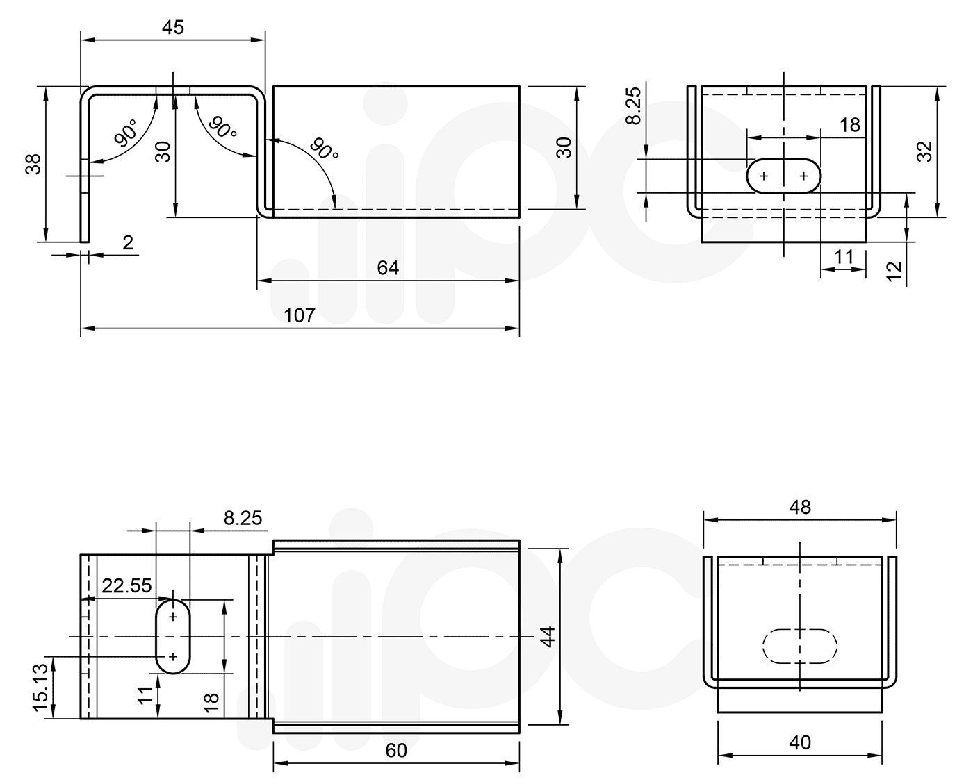 Suporte em aço galvanizado para montagem de trilho roletado flow rack de 65 kgf