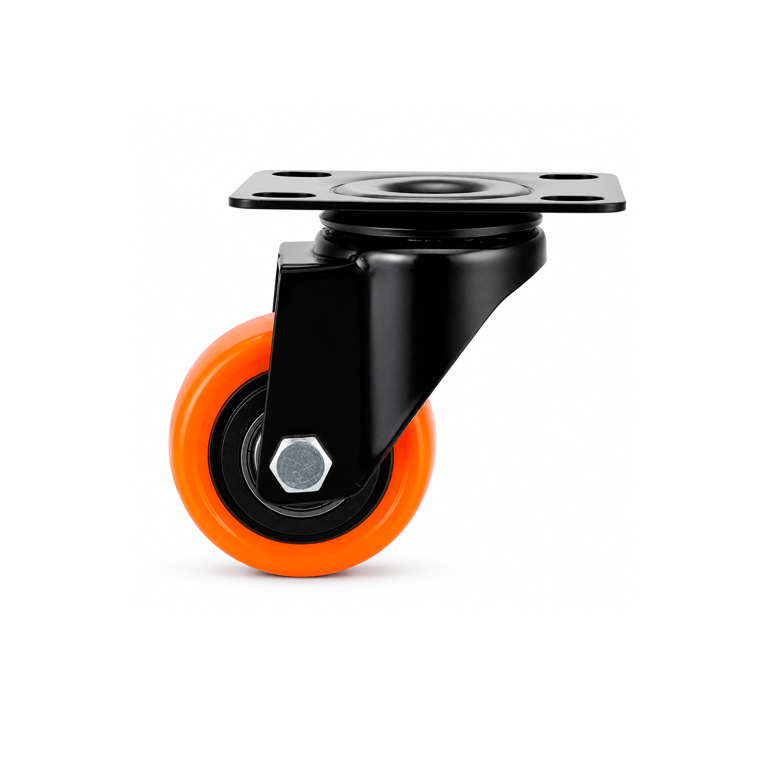 Rodizio Giratório - Com Placa - Roda de PVC Laranja - Diâmetro 2 Polegadas - Capacidade 50 kgf