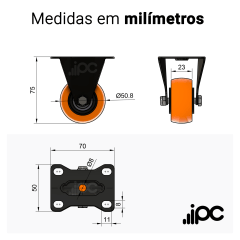Rodizio Fixo - Roda de PVC - Diâmetro de 2 Polegadas - Capacidade de 50 kgf