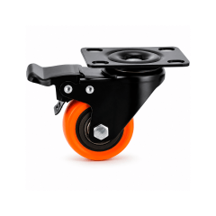 Rodizio Giratório - Com Placa e Freio - Roda de PVC laranja - Diâmetro 2 Polegadas - Capacidade 50 kgf