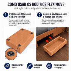 Rodízio 360° FlexiMove – Capacidade de 15 kgf