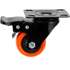 Rodizio Giratório - Com Placa e Freio - Roda de PVC laranja - Diâmetro 50 mm - Capacidade 50 kgf