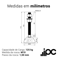 Pé Nivelador Articulado - Base 40mm 