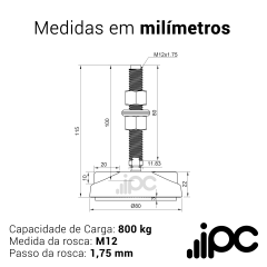 Pé Nivelador Articulado - Base 80mm 