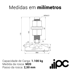 Pé Nivelador Articulado - Base 80mm 