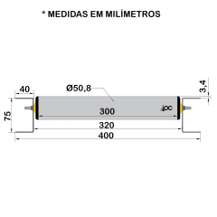 Transportador de Rolete Livre - Comprimento 1,50 metro - Largura útil de 300 mm