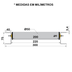 Pista de Rolete Livre - Comprimento de 1,00 metro - Roletes em PVC