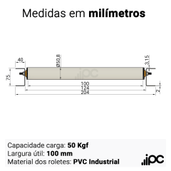 Pista de Rolete Livre - Comprimento de 50 Centímetros - Roletes em PVC