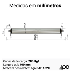 Transportador com Roletes Livres de Aço - Comprimento 2,00 metros