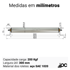 Transportador com Roletes Livres de Aço - Comprimento 2,50 metros