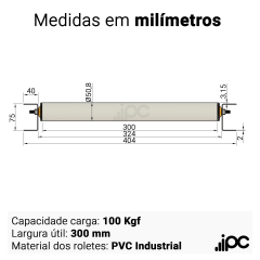 Transportador com Roletes Livres de PVC - Comprimento 1,00 metro