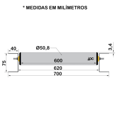 Transportador de Rolete Livre - Comprimento 1,50 metro - Largura útil de 600 mm