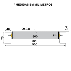 Transportador de Rolete Livre - Comprimento 1,50 metro - Largura útil de 800 mm