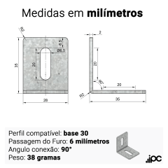 Cantoneira em Aço Furo de 6 mm - Galvanizado - 90 Graus - Perfil 30