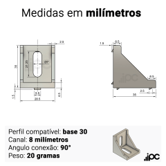 Cantoneira em Alumínio Injetado - 90 Graus - Perfil 30 x 30