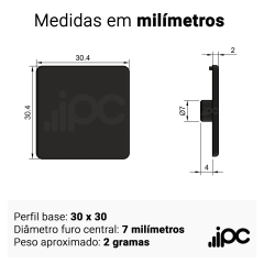 Tampa de Acabamento para Perfil Base 30 x 30 - Centro 7 mm