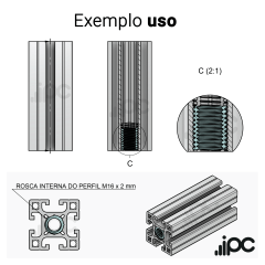 Kit com 4 Buchas de Redução para Perfil Estrutural | M16 para M8 | Compatível com Base 40