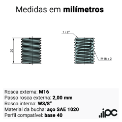 Kit com 4 Buchas de Redução para Perfil Estrutural | M16 para W1/2" (meia polegada) | Compatível com Base 40