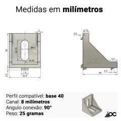 Cantoneira em Alumínio Injetado - 90 Graus - Perfil 40 x 40