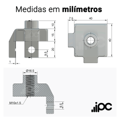 Conector de extremidade para fixação de rodízio ou pé nivelador - Rosca M10