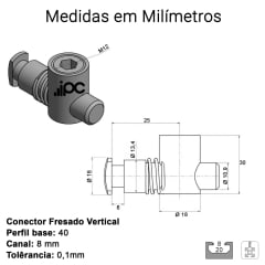 Conector Rápido Fresado Vertical - Perfil Base 40 - Canal 8 Milimetros
