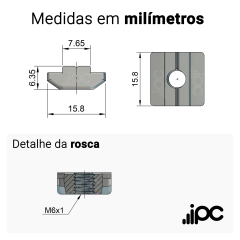 Kit 10 Porcas T Deslizantes M6 para Perfil de Alumínio Canal 8 mm