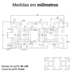 Perfil Estrutural em Alumínio 40 x 80 - Canal de 8 mm