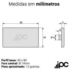 Tampa de Acabamento para Perfil Estrutural em Alumínio - Perfil Base 40 x 80 - Centro 14 mm