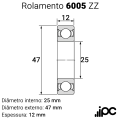 Rolamento Rígido de Esfera 6005 ZZ - Kit com 10 Peças