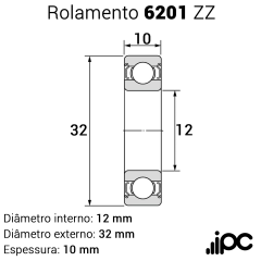 Rolamento Rígido de Esfera 6201 ZZ - Kit com 10 Peças