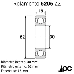 Rolamento Rígido de Esfera 6206 ZZ - Kit com 10 Peças