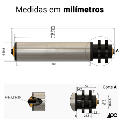Rolete de Aço com Engrenagem Dupla - Diâmetro de 50,8 mm - Comprimento útil de 800 mm